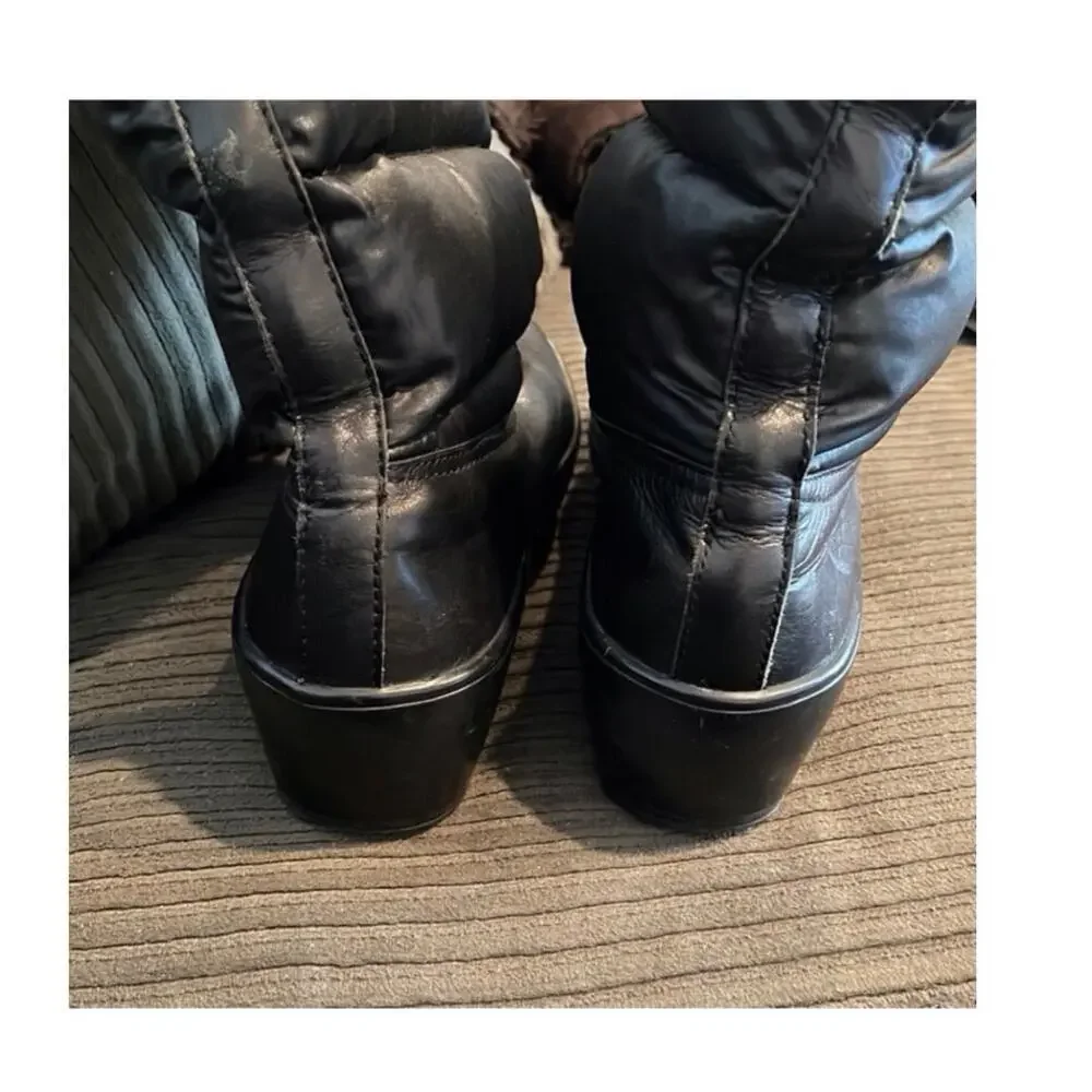 Tory Burch Black Puffer Down Wedge Logo Snow Winter Boots size 9